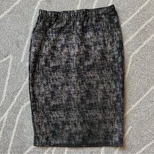 Nabee Black and Silver Metallic Stretch Pull On Pencil Skirt